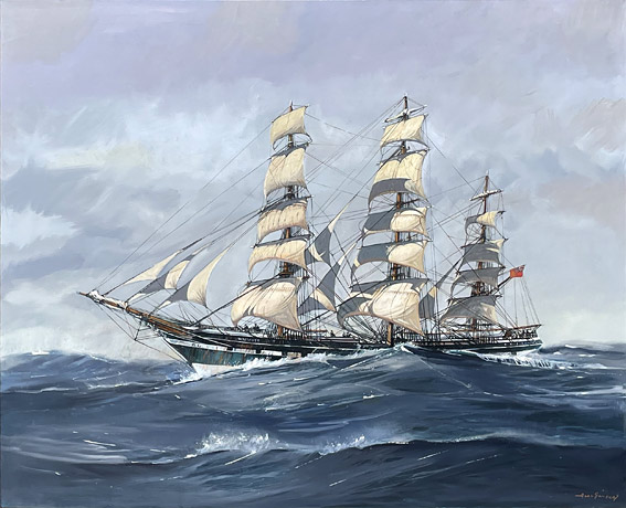 Alan Sanders nz fine art, sail driven ships, The Waimate sailing ship, oil on canvas, framed